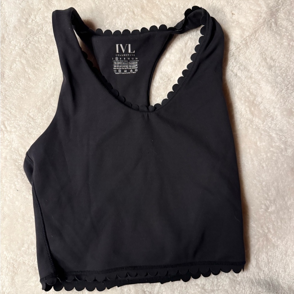 IVL Collective Black Scallop Crop Top – Size 4 – Like New Racer Back